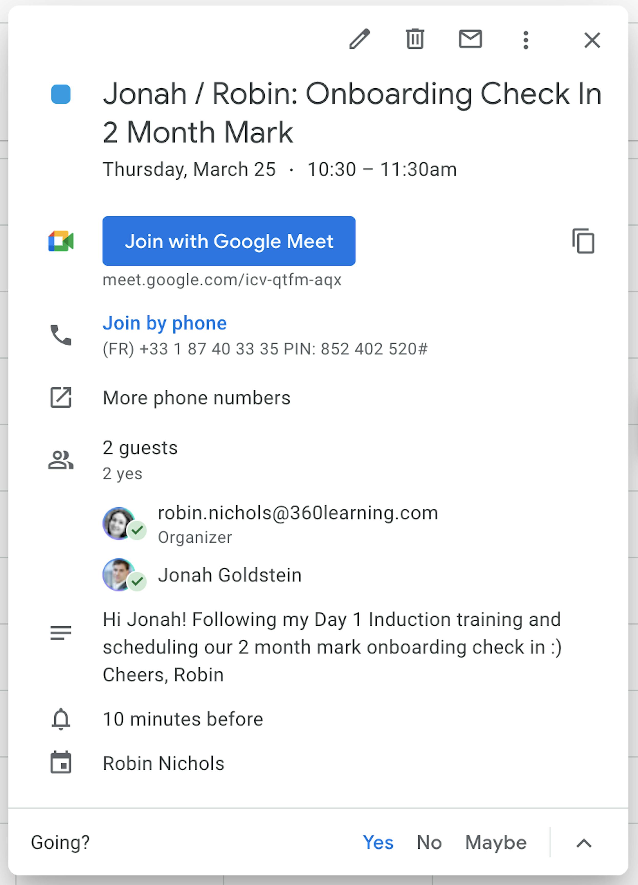 Onboarding training check in