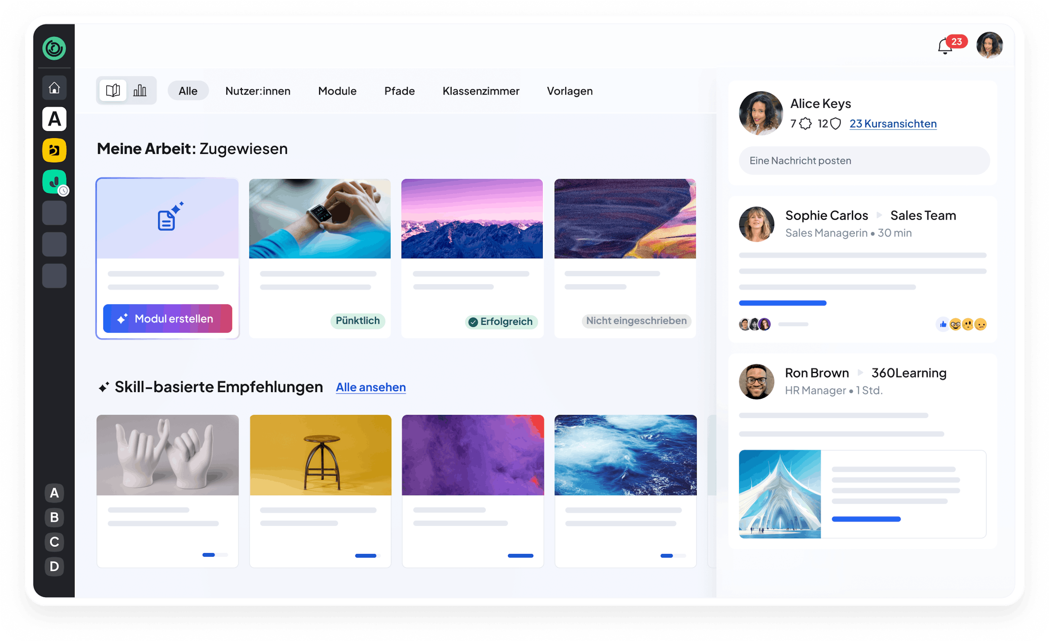 Ein vereinfachter Screenshot der Benutzeroberfläche der 360Learning-Plattform